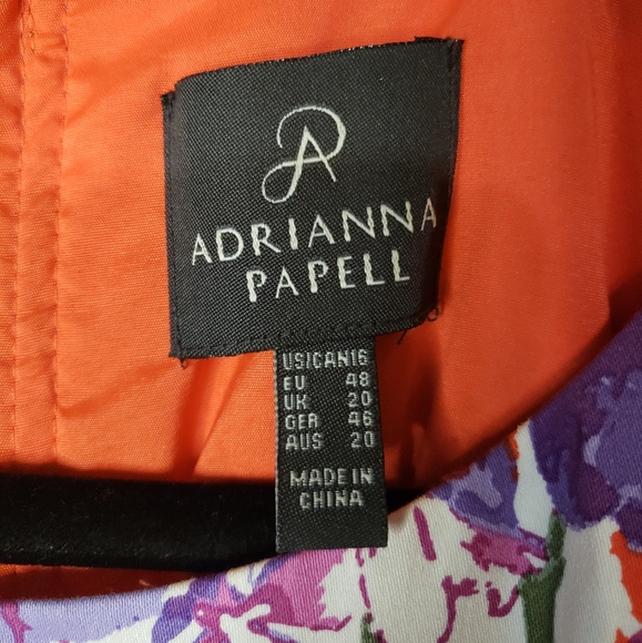Adrianna Papell Red Purple Floral Midi Sheath Sleeveless Dress Lined Size 16 - Picture 6 of 8